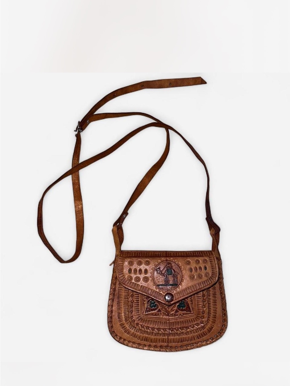 Handcrafted Brown Leather Crossbody Bag with Embossed Detail